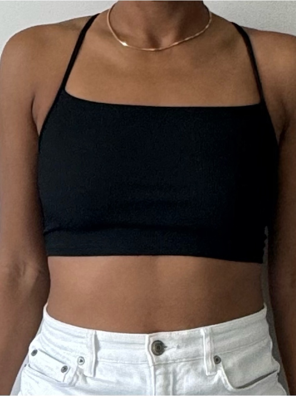 Nasty Gal Black Square-Neck Spaghetti Strap Crop Top